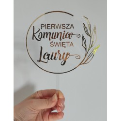 Topper przeźroczysty Komunia Święta listki plexi